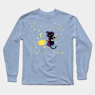 Flying Witch Cat Long Sleeve T-Shirt